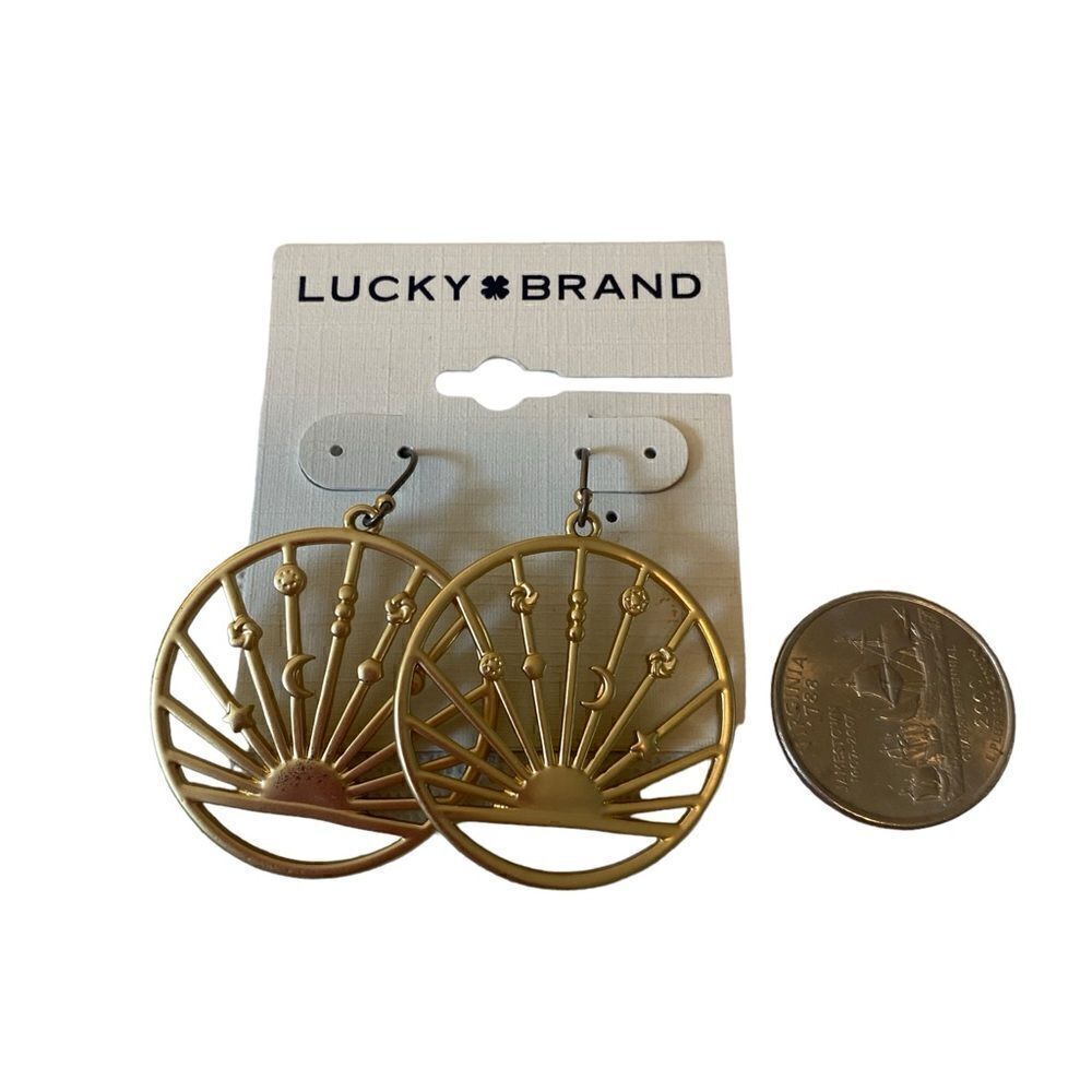 Matte Gold Toned Sun-Ray Circular Hoops. - Picture 5 of 5